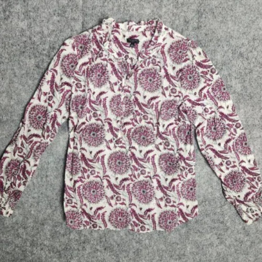 Talbots Womens Top SP Red White Floral Pattern Classic Cotton Shirt Long Sleeve